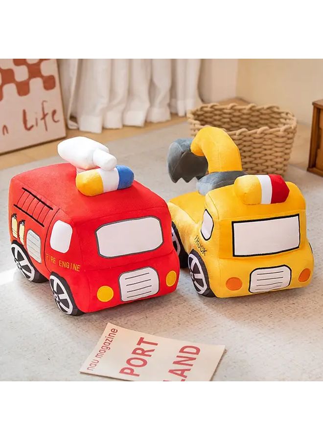 Red Fire Truck And Excavator Plush Toys 28cm Soft Polyester Kids Calming Vehicles Birthday Gift - Image 1